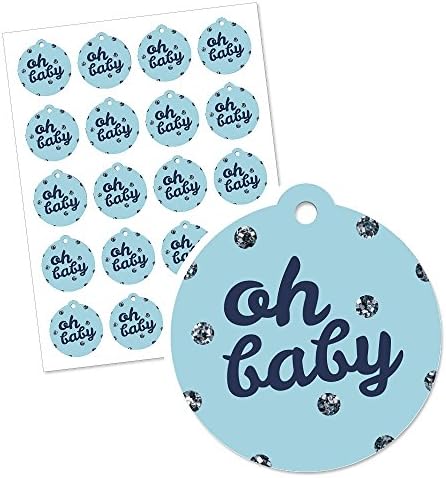 Hello Little One-Mavi ve Gümüş-Erkek Bebek Duş İyilik Hediye Etiketleri (20'li Set)
