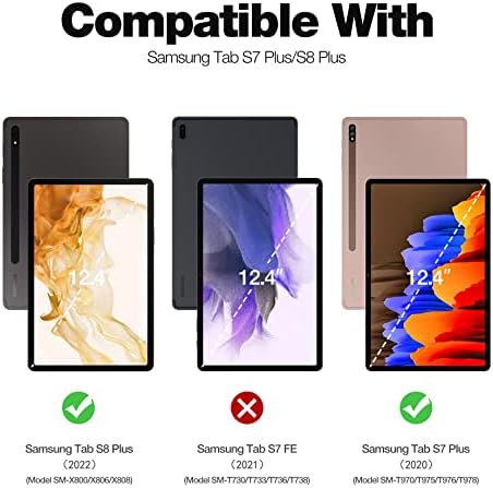 Dexnor Kılıf Samsung Galaxy Tab için S8+ Artı(2022)/Galaxy Tab S7 + Artı (2020) 12.4 inç, [Dahili Ekran Koruyucu ve