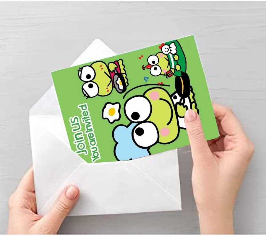 BOYKİM 16 Paket Kurbağa Keroppi Doğum Günü Davetiye Kartları Zarflar için Kurbağa Keroppi Doğum Günü Partisi Malzemeleri