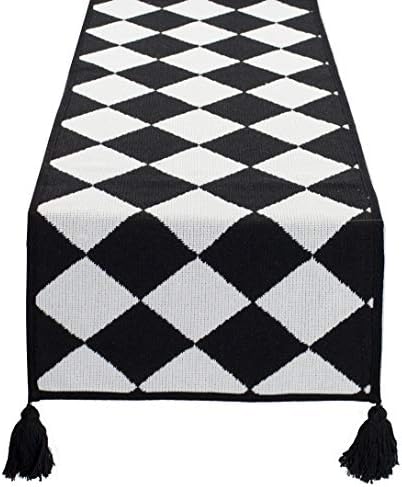 Fennco Stilleri Siyah ve Beyaz Elmas Dokuma Masa Koşucu-14x71 İnç Checker Koşucu Masa Centerpiece Yemek için Ev Dekor,