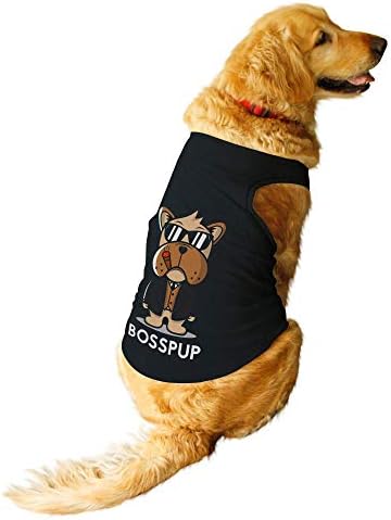 Ruse-Yaz Köpek T-Shirt Bosspup Baskılı Evcil Yuvarlak Boyun Kolsuz Yelek Tankı/Tees/Giyim / Köpekler için Giysi Siyah