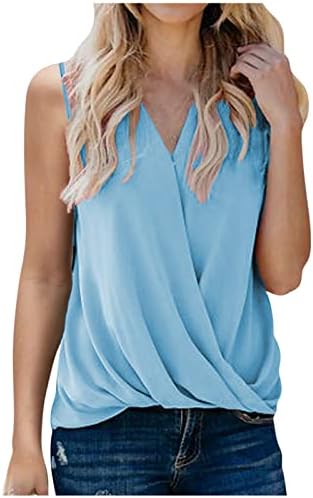 Kadınlar Düz Asimetrik Üstleri Üstleri T Shirt Kolsuz V Boyun Spandex Sonbahar Yaz Üstleri 2023 Giyim Moda SF