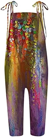 ticcoy Bayan Moda Tulum Renkli Çiçek Baskı Tulum Gevşek Uzun Pantolon Tulum Cepler ile Yaz Tulum