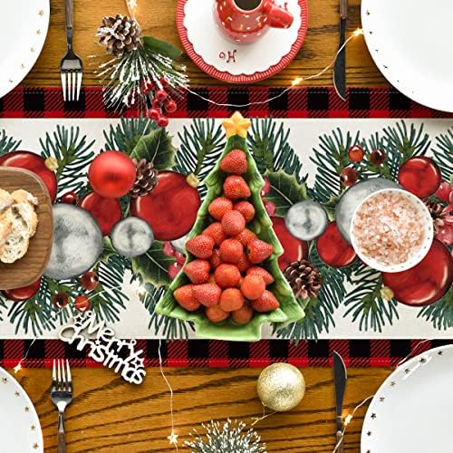 Artoid Modu Kırmızı Siyah Buffalo Ekose Noel Topları Holly Noel Masa Koşucu, kış Mutfak yemek Masası Dekorasyon Açık