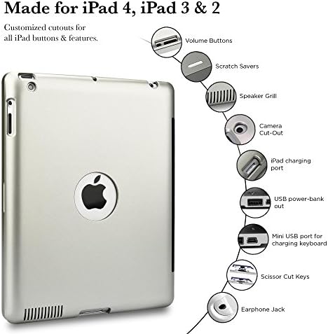Cooper Kai SKEL P1 [Bluetooth Kablosuz Klavye] iPad kılıfı 4 2013, iPad 3 2012, iPad 2 2012 / Kapaklı Kapak, Dahili