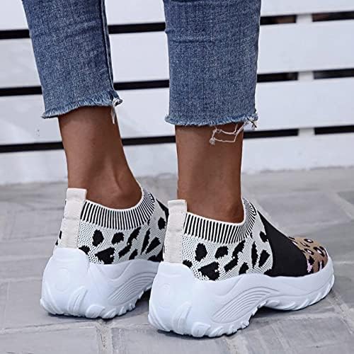 Bayanlar Moda Örgü Nefes Ayakkabı Hafif Colorblock Leopar Baskı Platformu Sneaker Kadın Ayakkabı Boyutu 13