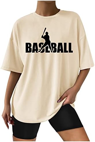 Büyük boy T Shirt Kadınlar için Beyzbol Anne Gömlek Leopar Baskı Mektup Tunik Elbise Üstleri Damla Omuz Crewneck Tee