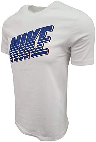Nike Erkek İtalik Grafik Logo Crewneck Tişört (Orta, Beyaz (Mavi Çizgili Logo))