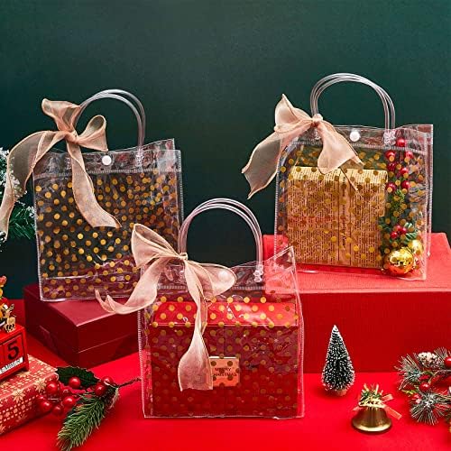 Amylove 50 Pcs Şeffaf plastik hediye kulplu çanta 7. 9x7. 9x3. 2 İnç Düğün hediye keseleri Puanl Altın hediye çantası