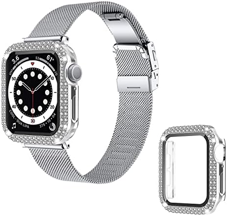 SANXİULY ile Uyumlu apple watch 8/7 bant 45mm 41mm Bling Durumda, paslanmaz çelik tel örgü iwatch bantları serisi