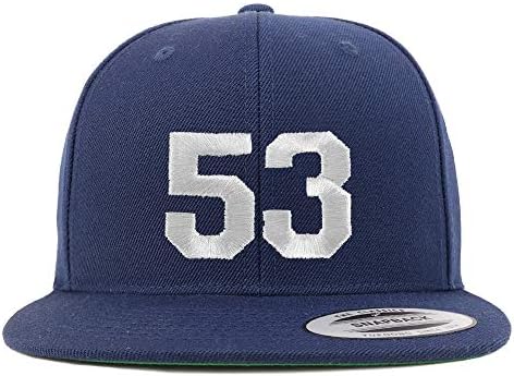 Trendy Giyim Mağazası Numarası 53 Beyaz İplik İşlemeli Düz Fatura Snapback Beyzbol Şapkası