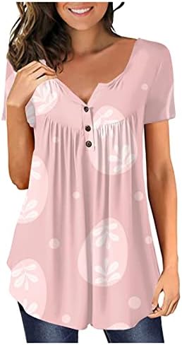 Bayan Üst Kısa Kollu Tunik Gizlemek Göbek T Shirt Katı Degrade Henley Tişörtleri 2023 Yaz Şık Casual Bluzlar