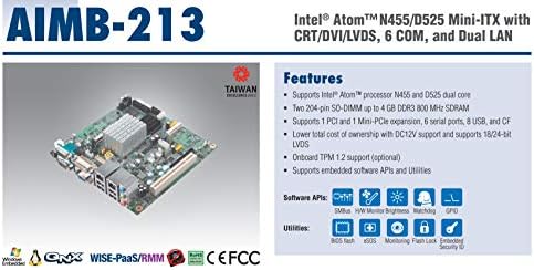 (DMC Tayvan) CRT / DVI / LVDS, 6 COM ve Çift LAN özellikli Intel Atom N455 / D525 Mini-ITX