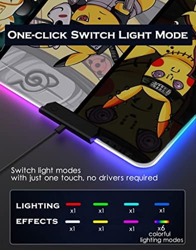 RGB Mouse Pad Anime Canavarlar-Anime Pika Büyük Mouse Pad Bilgisayar için led ışık Kenarları Kaymaz Kauçuk Taban /