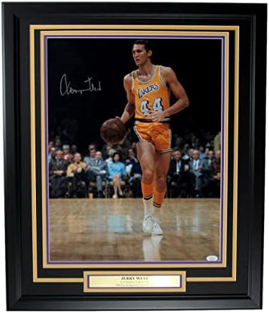 Jerry West HOF LA Lakers İmzalı / İmzalı 16x20 Fotoğraf Çerçeveli JSA 165135-İmzalı NBA Fotoğrafları