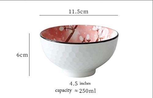 Mose Cafolo ~ 4'lü Set, Japon Tarzı Seramik Pirinç Kasesi Phum Çiçekli Çeşitli Tasarımlar ve Renkler Sır Altı Yemek