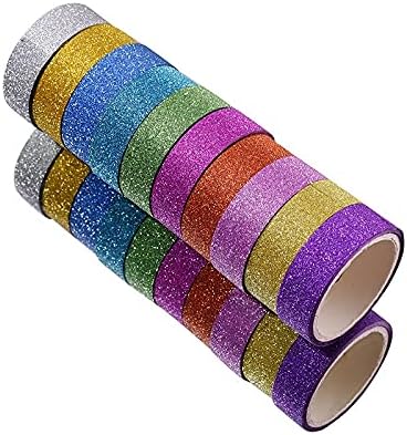 AİLİDON AN915 10 ADET Glitter Glitter Desen Washi Bant Yapışkan Etiket El Günlüğü Çıkartmalar Maskeleme Bandı Dekoratif