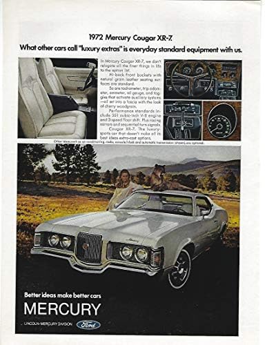 1972 Orijinal Dergi Baskı Reklamı 1 Mercury Cougar XR-7