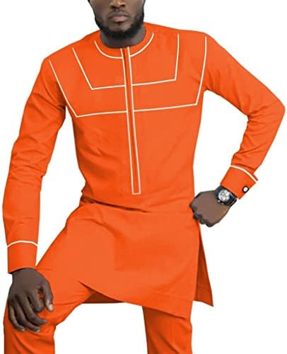 2 Parça Afrika Balmumu Kıyafetleri Seti Erkekler için Dashiki Uzun Kollu Gömlek ve Pantolon Eşofman Streetwear Tribal