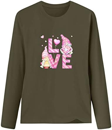 Sevgililer Günü Uzun Kollu Gömlek Bayan Sevimli Crewneck Üstleri Cüceler Kalp Baskılı Kazak Tunik Tee Gömlek Bluzlar