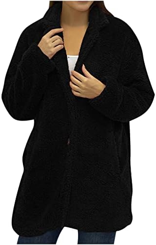 Kadın Polar Hırka Ceket Moda Sıcak Uzun Kollu Düğme Aşağı Gevşek Cep Peluş Yaka Bluz Swewater Ceket