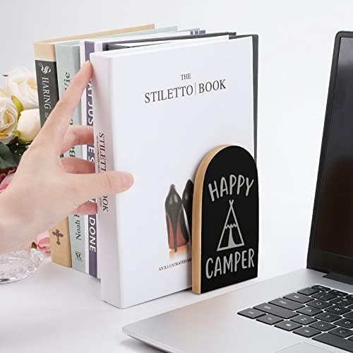 Mutlu Camper Ahşap Kitap Ayracı Ağır Kitap Tutucular Raflar için Dekoratif Kitap Biter