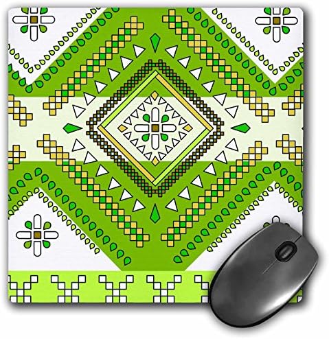 3dRose LLC 8 x 8 x 0,25 İnç Mouse Pad, Aztek And Dağları Kabile Elmas Deseni Yeşil ve Beyaz (mp_165806_1)