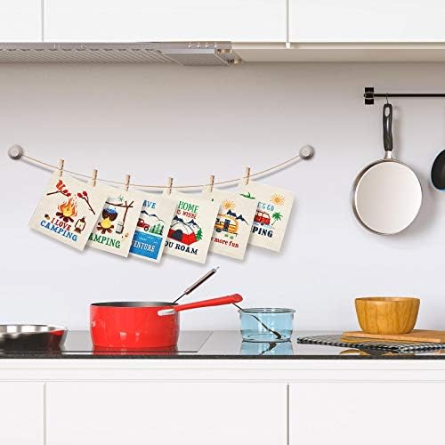 6 Adet Karışık Kamp İsveç Mutfak Bulaşık Bezleri Piknik Tema Temizleme Emici Bulaşık Bezi Mutfak Banyo Ofis bulaşık
