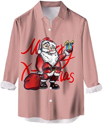 ZDFER Noel Erkek Uzun Kollu Düğme Aşağı Gömlek, Noel Komik Noel Baba Baskılı Bowling Gömlek Parti Tasarımcı Gömlek
