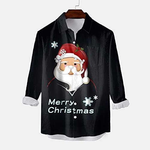 ZDFER Noel Erkek Uzun Kollu Düğme Aşağı Gömlek, Noel Komik Noel Baba Baskılı Bowling Gömlek Parti Tasarımcı Gömlek