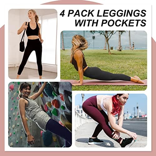 NexıEpoch 4 Paket Tayt Cepler ile Kadınlar için Yüksek Belli Karın Kontrol Egzersiz Koşu Yoga Pantolon Reg ve Artı