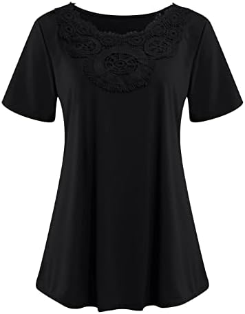 Kadın Artı Boyutu Şık Üstleri Tığ Işi Dantel Scoopneck Tunik T Shirt Zarif Kısa Kollu Tees Patchwork Sevimli Gömlek
