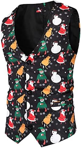 XXBR 2 ADET Noel Takım Elbise Mens için, Noel Noel Baba Kardan Adam Baskı Tek Göğüslü Yelek Pantolon Takım Elbise