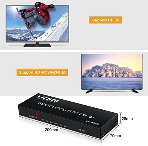 4K@60Hz HDMI Audio Extractor Splitter Switcher 2 4 Out ile Uzaktan, MOYOON 2-Port HDMI Anahtarı ile SPDIF Ses 3.5