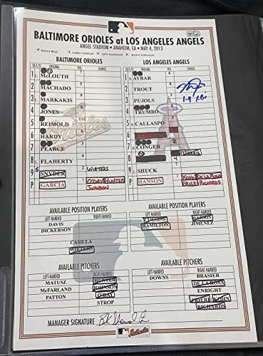 Mike Trout Oyunu Kullanılmış İmzalı 5/4/13 Orioles @ Angels Kadro Kartı MLB Holo-MLB Oyunu Kullanılmış Kadro Kartları